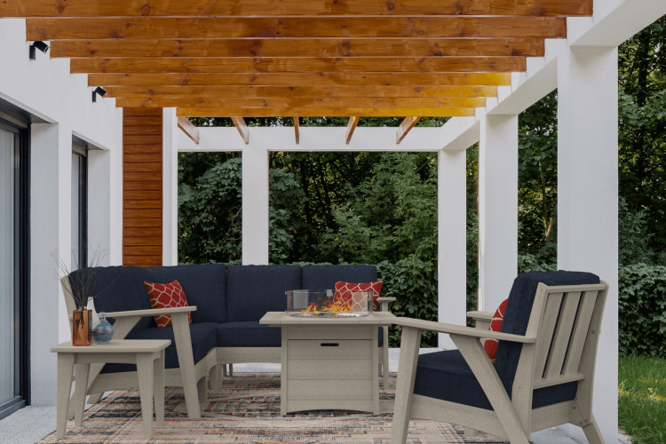 Regency Set with Fire Table in Birchwood Poly Lumber