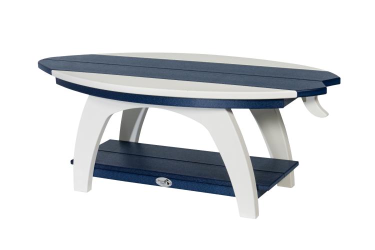 SurfAira outdoor poly coffee table blue and white