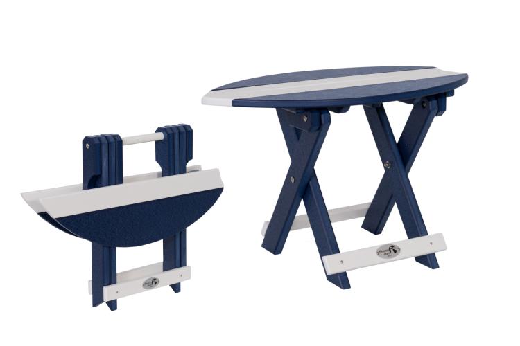 SurfAira outdoor poly folding end table blue and white